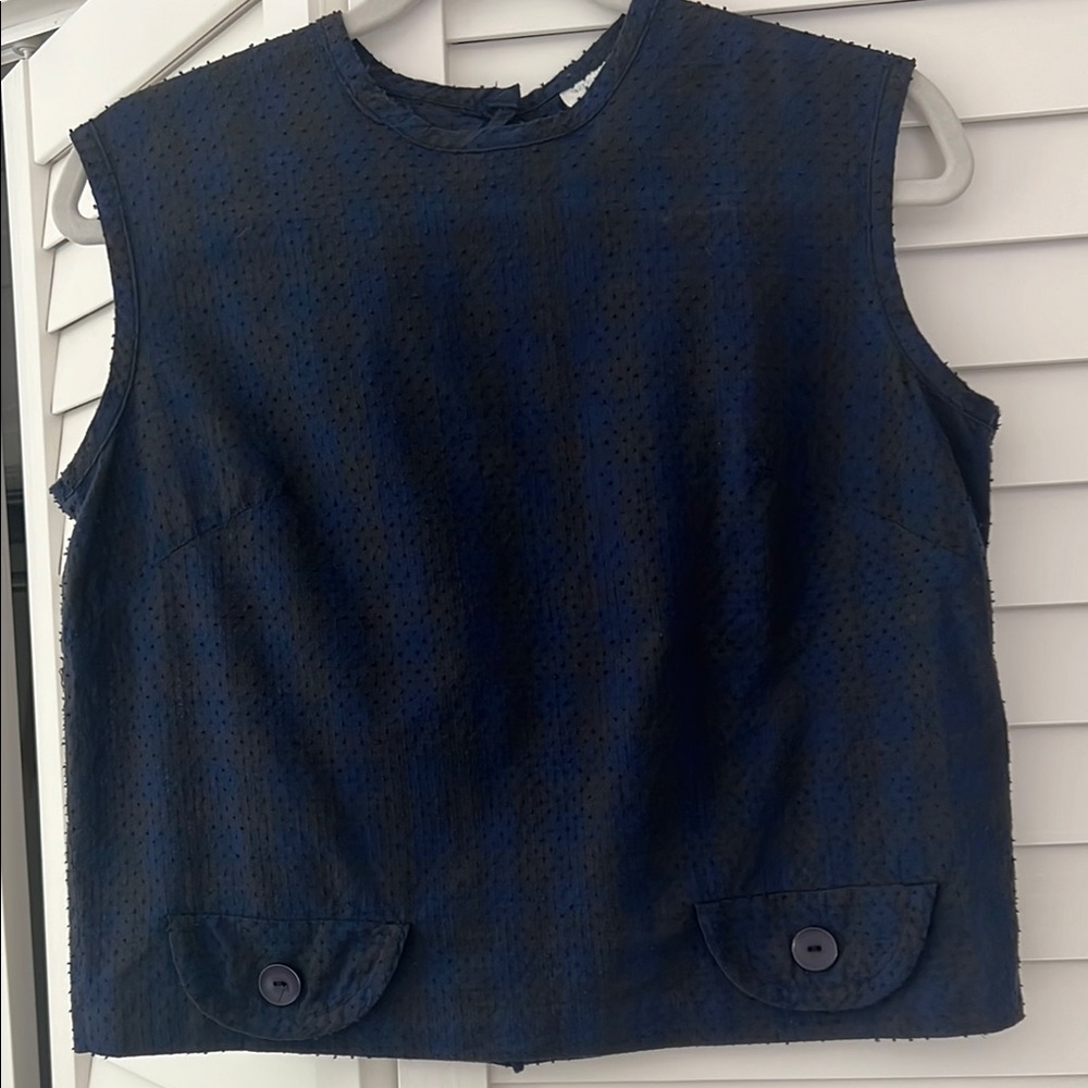 Navy and Olive Vintage Swiss Dot Top